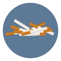 A pile of cigarettes piled haphazardly on a blue background
